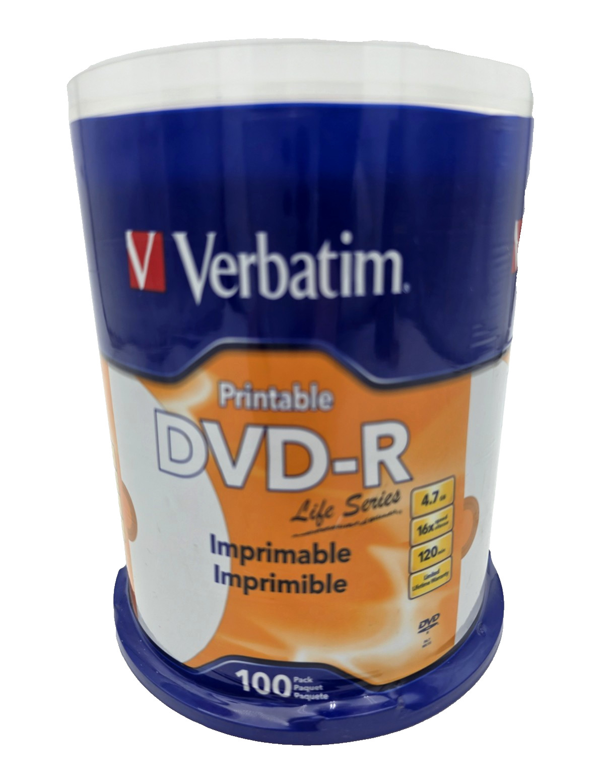 Verbatim Printable DVD-R 100 Pack 4.7GB 16X Blank Discs Sealed Spindle