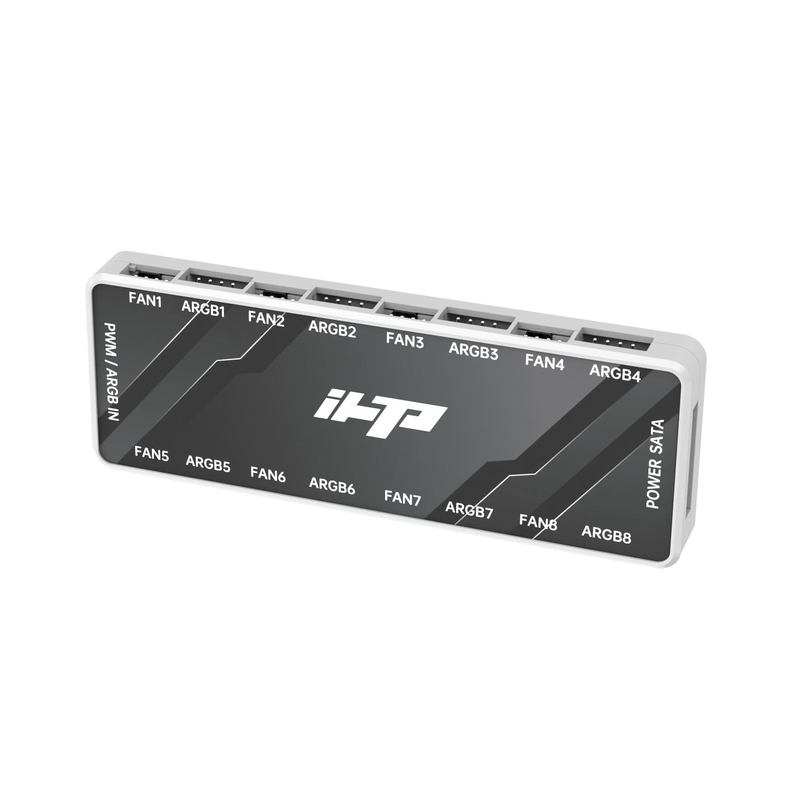 16-Port 2in1 PC Fan Hub White, 5V 3Pin ARGB 12V 4Pin PWM SATA Splitter