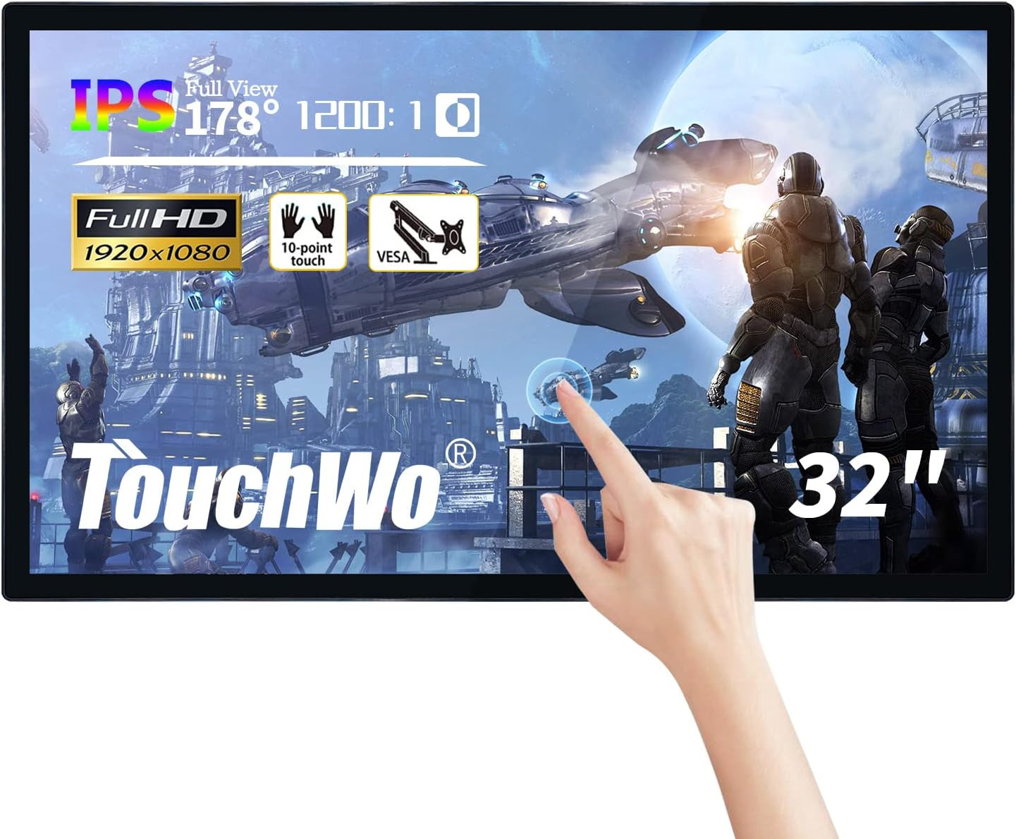 32 Inch Interactive Touchscreen Monitor, Smart Board with 16:9 Display 1080P, Wi