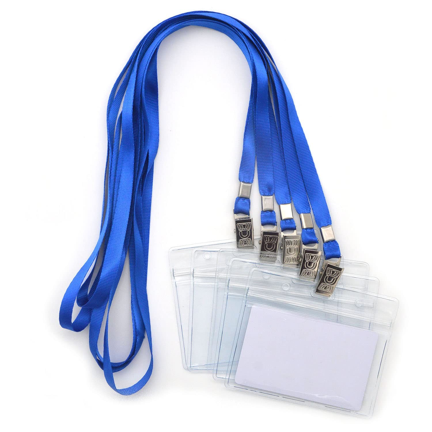 Name Tags 50 Pcs Waterproof Clear Plastic Horizontal Badge Blue Lanyard Bird