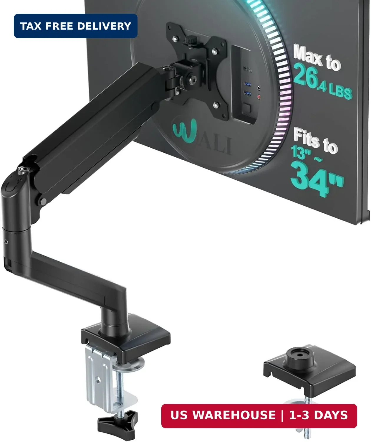 WALI Adjustable Single Monitor Arm for 13-34 inch Screens, up to 26.4 lbs