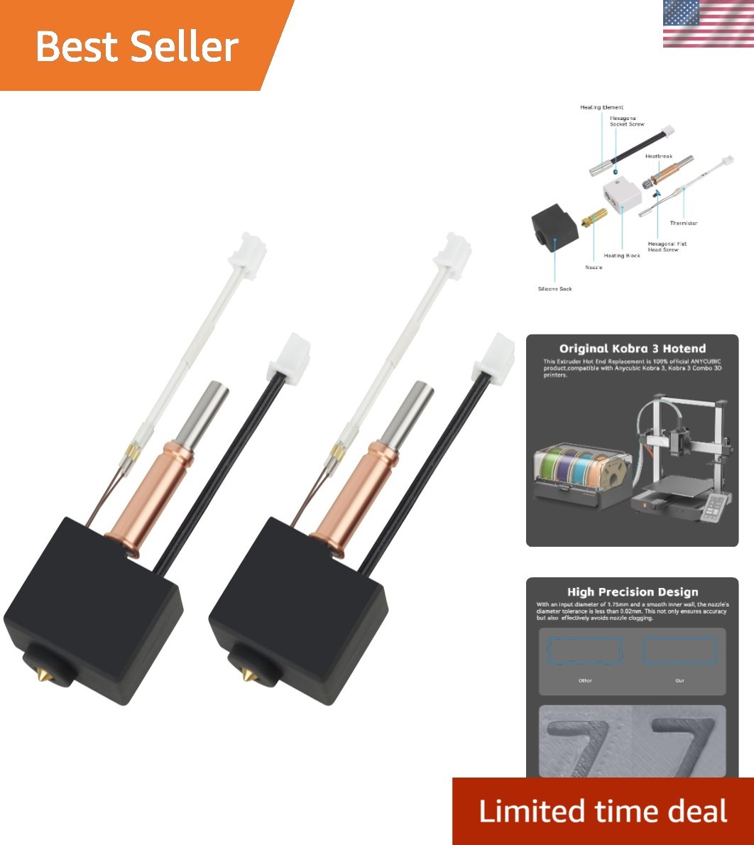 Precision 2PCS Kobra 3 V2 Combo Hotend with 0.4mm Brass Nozzle & Silicone Sock