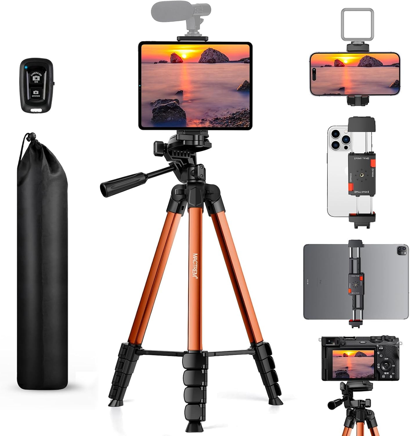 67" Ipad Tripod Stand for Tablet Phone Camera with Remote Mount