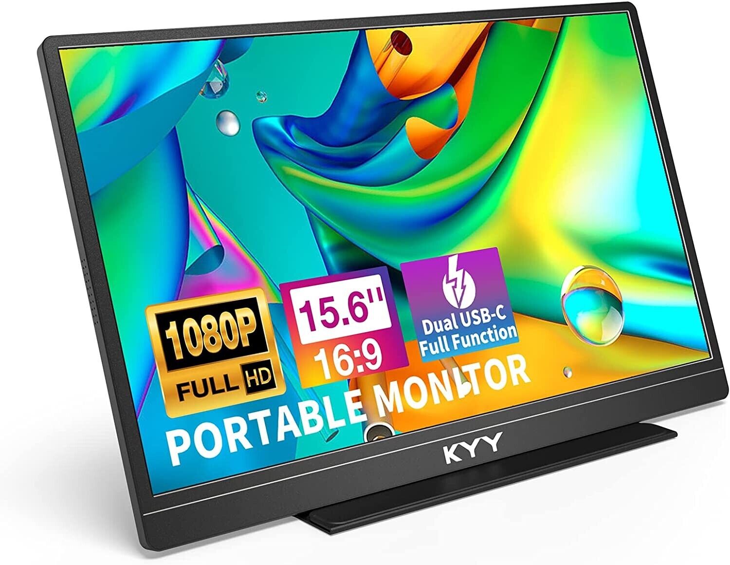 KYY Portable Monitor Latest 15.6'' FHD 1080P USB-C HDMI Laptop Monitor w/Smart