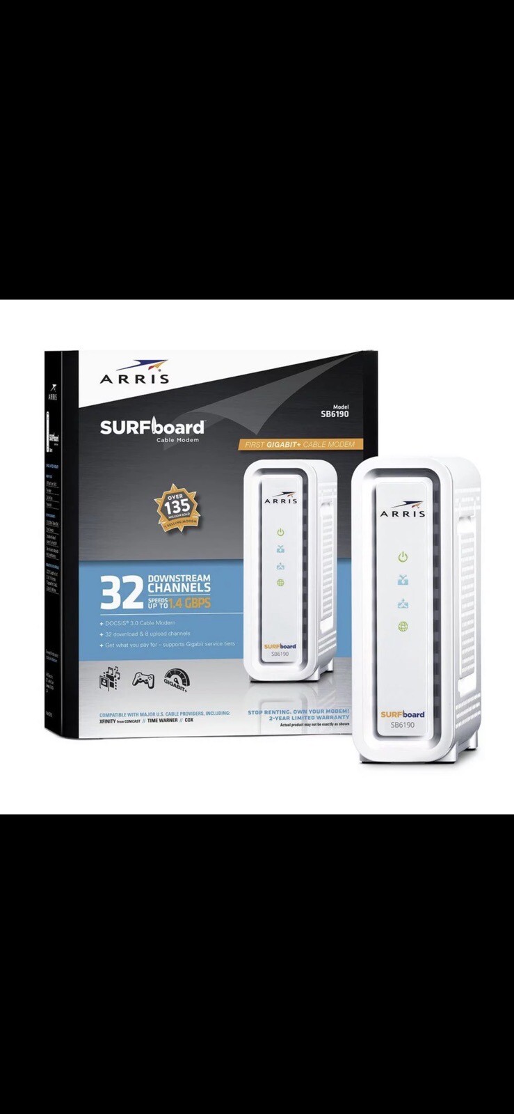 LOT -10 ARRIS Surfboard SB6190 - 32x8 Docsis 3.0 Cable Modem - White