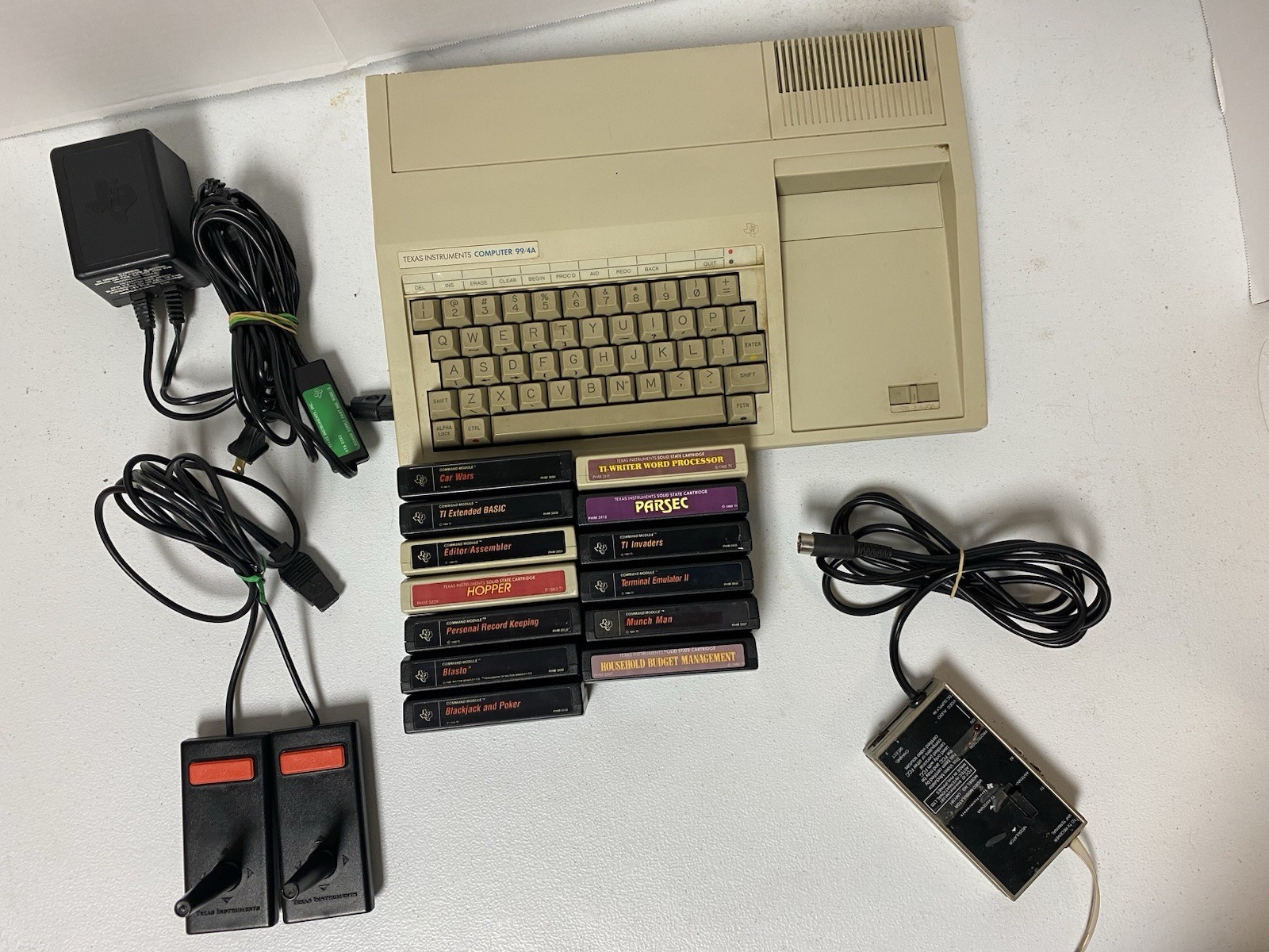 Texas Instruments Computer TI-99/4A Cables & Joystick &12 Carts/games/programs