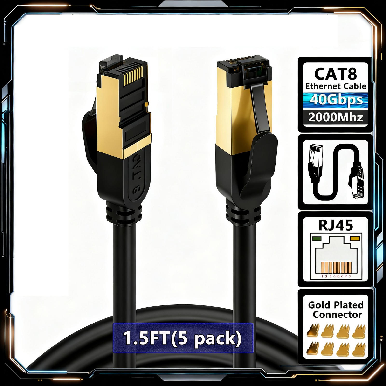 CAT8 RJ45 Ethernet Cable Super Speed 40Gbps Cat 8 Network Cable Gold Plated Lot