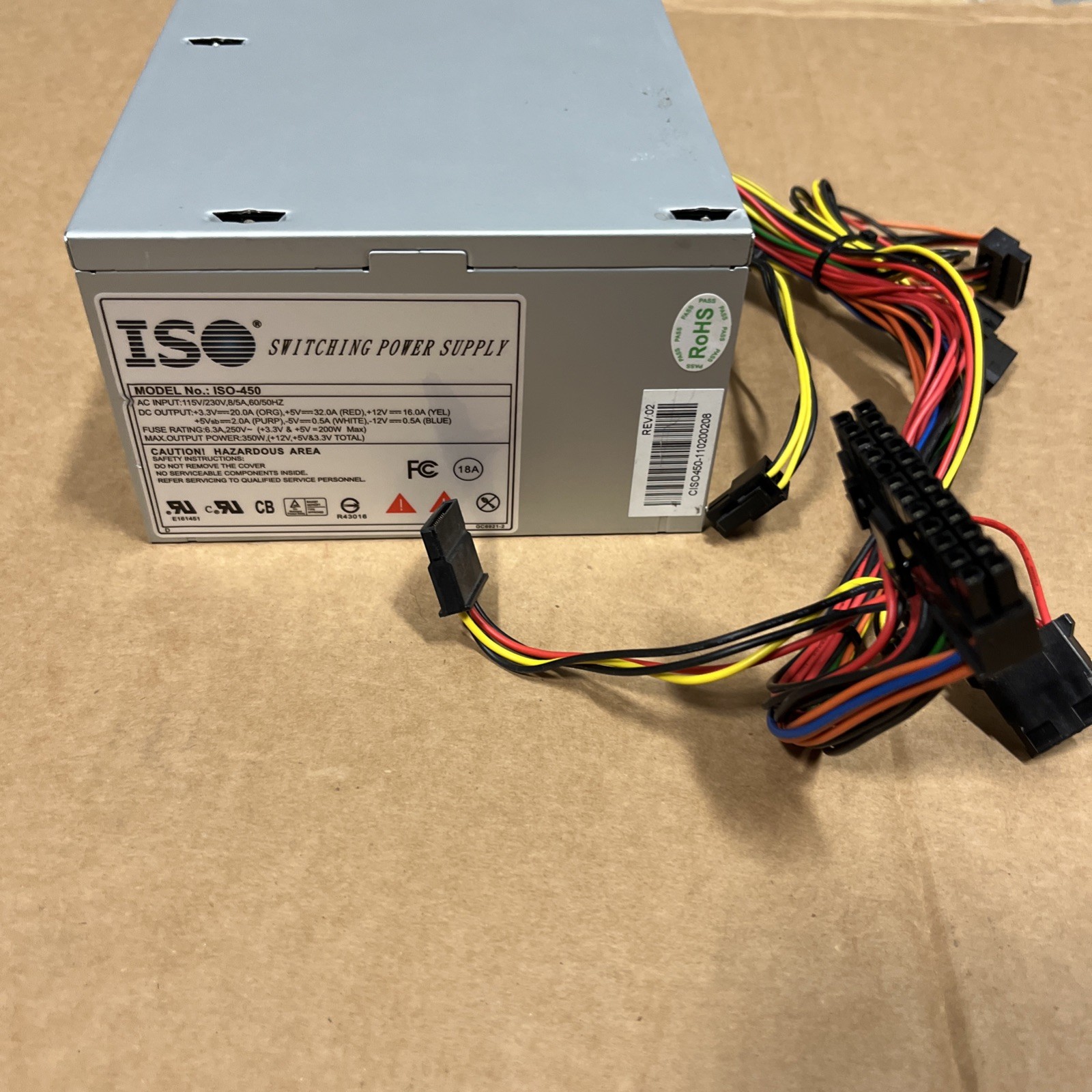 ISO-450 ATX Computer Power Supply 350W, 5V 32A, 12V 16A - Tested Good