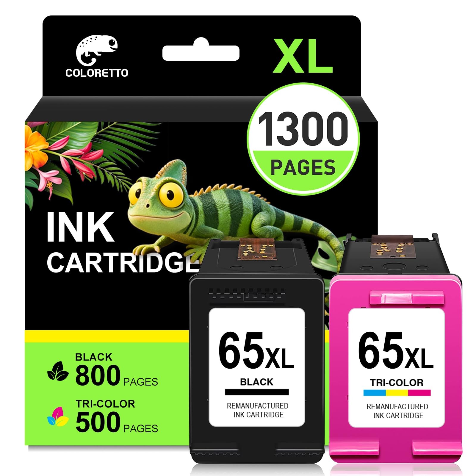 COLORETTO 65XL HP 65 Ink Cartridges Black/Color Combo Pack 2-Pack