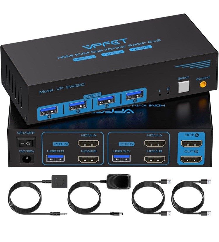 8K@60Hz HDMI Displayport KVM Switch USB 3.0 2 Monitors 2 Computers 4K@120Hz