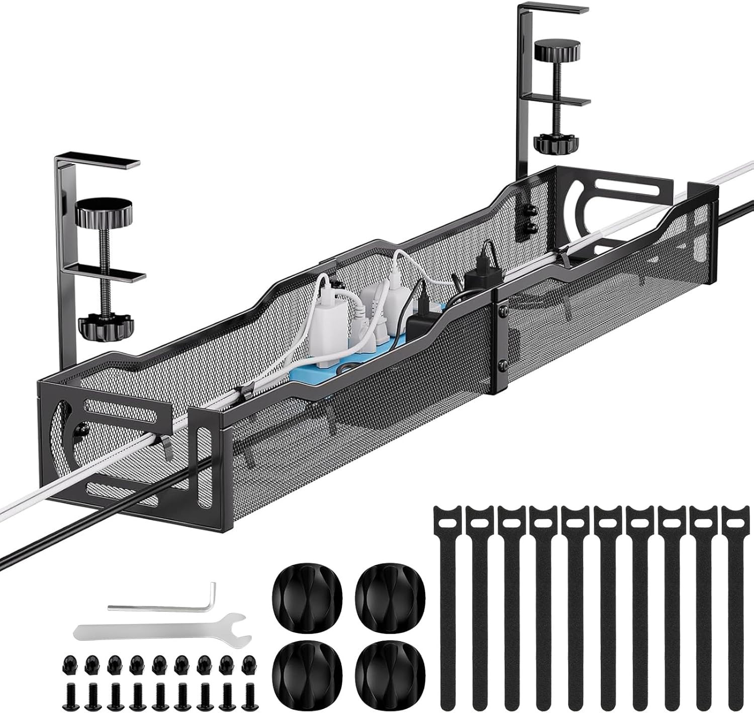 Cable Management, 25'' Cable Management under Desk No Drill, Metal Cord Organize