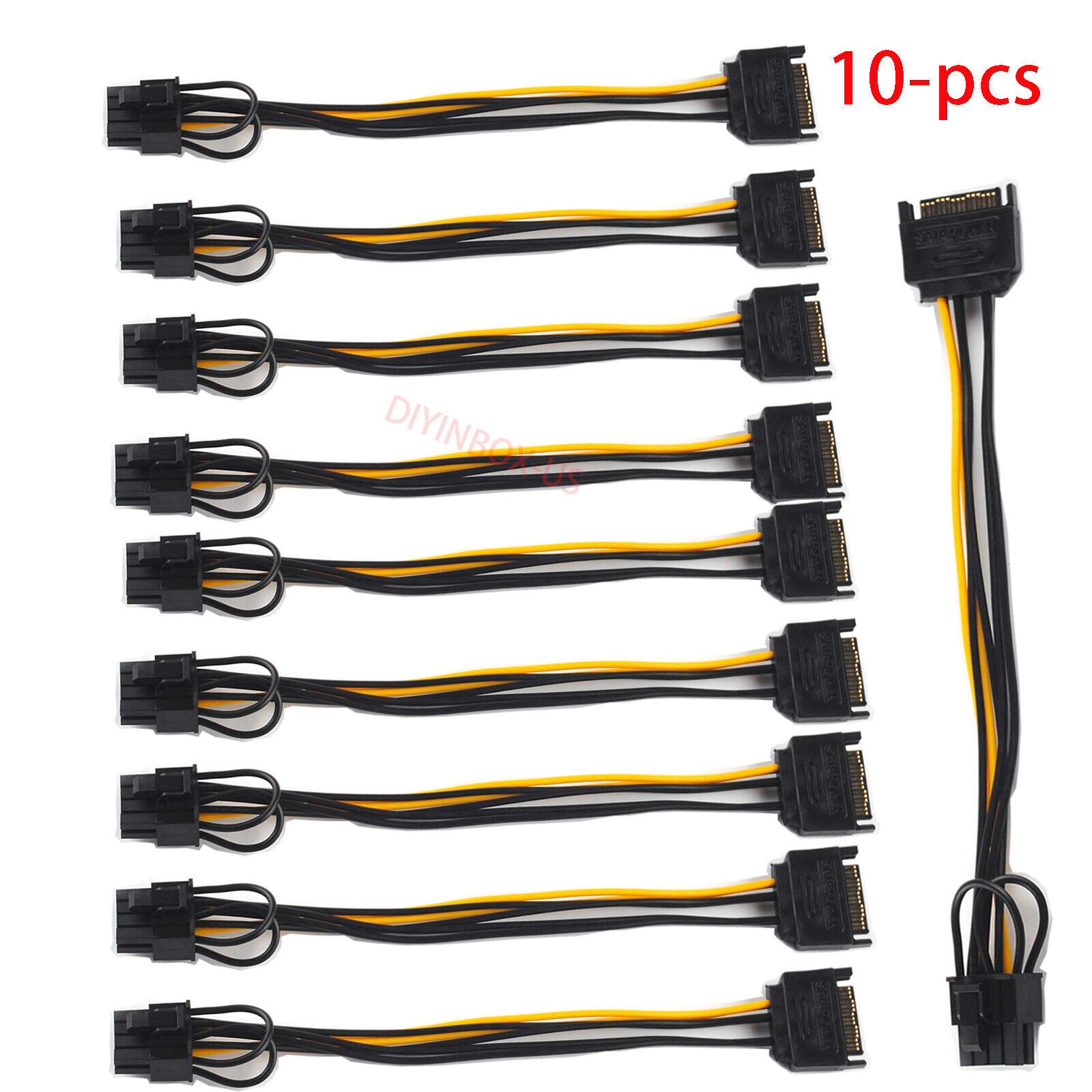 10-pack SATA 15 pin Male to 8 pin 6+2 PCI-E GPU Graphic Video Power Supply Cable