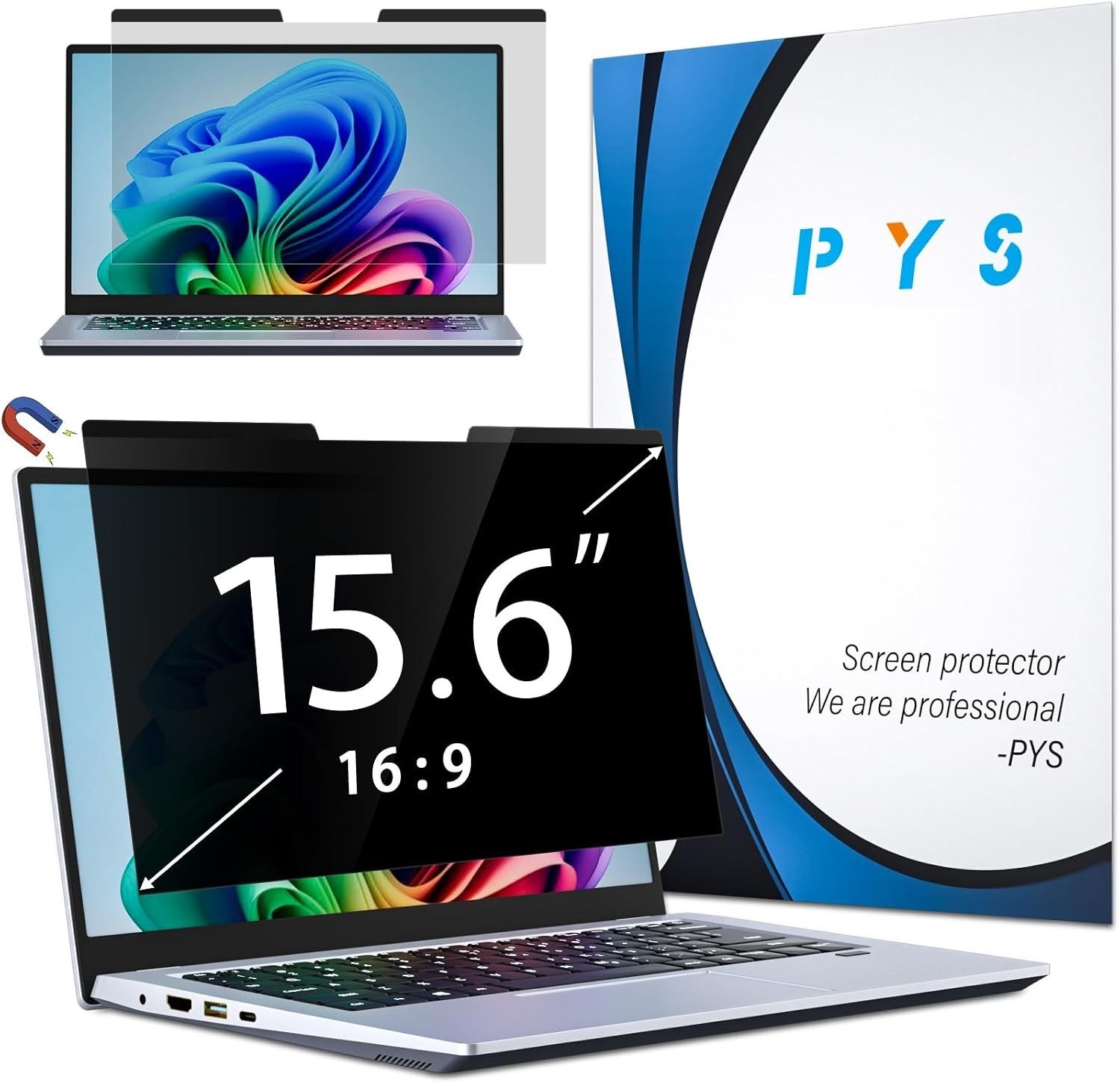 15.6 Inch Magnetic Privacy Screen Filter 16:9 - Removable Laptop Shield, Anti-Gl
