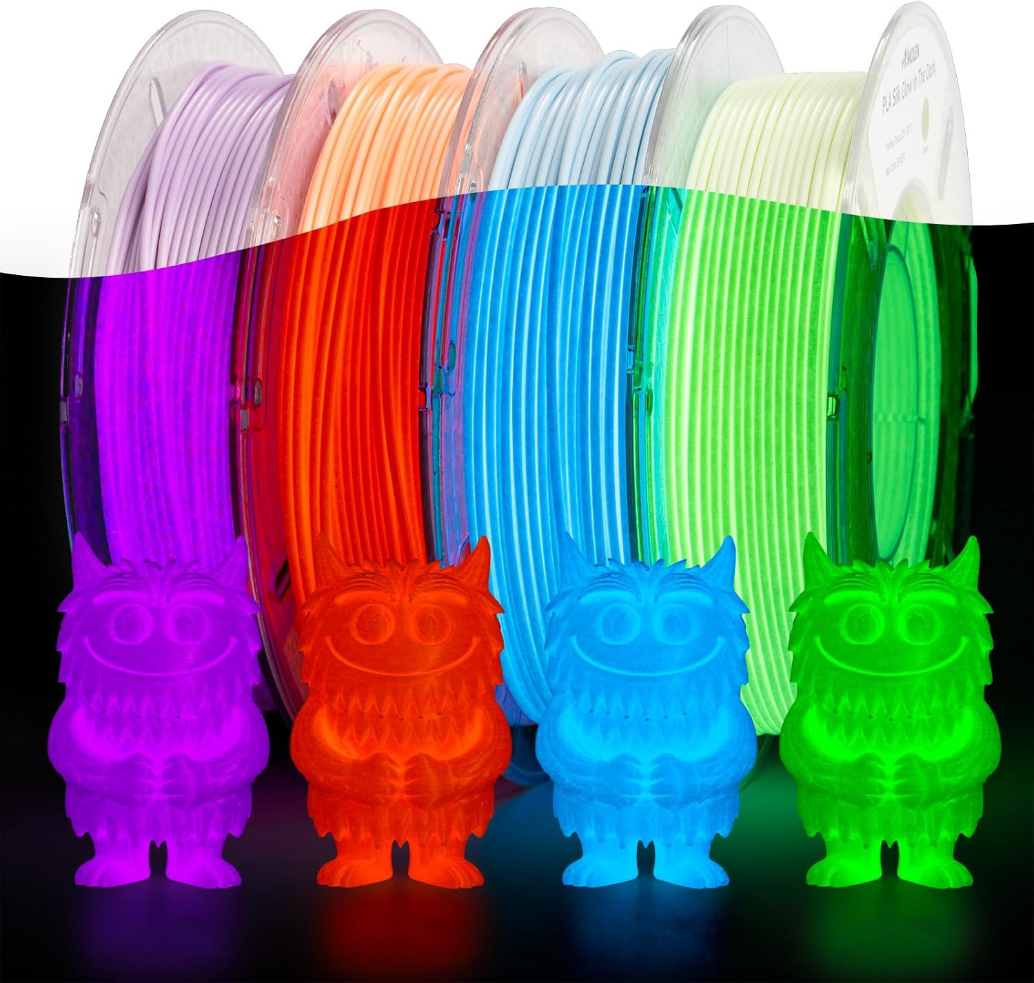 Silk Glow in the Dark Filament Multicolor, Glow Filament Silk Green, Blue, Purpl
