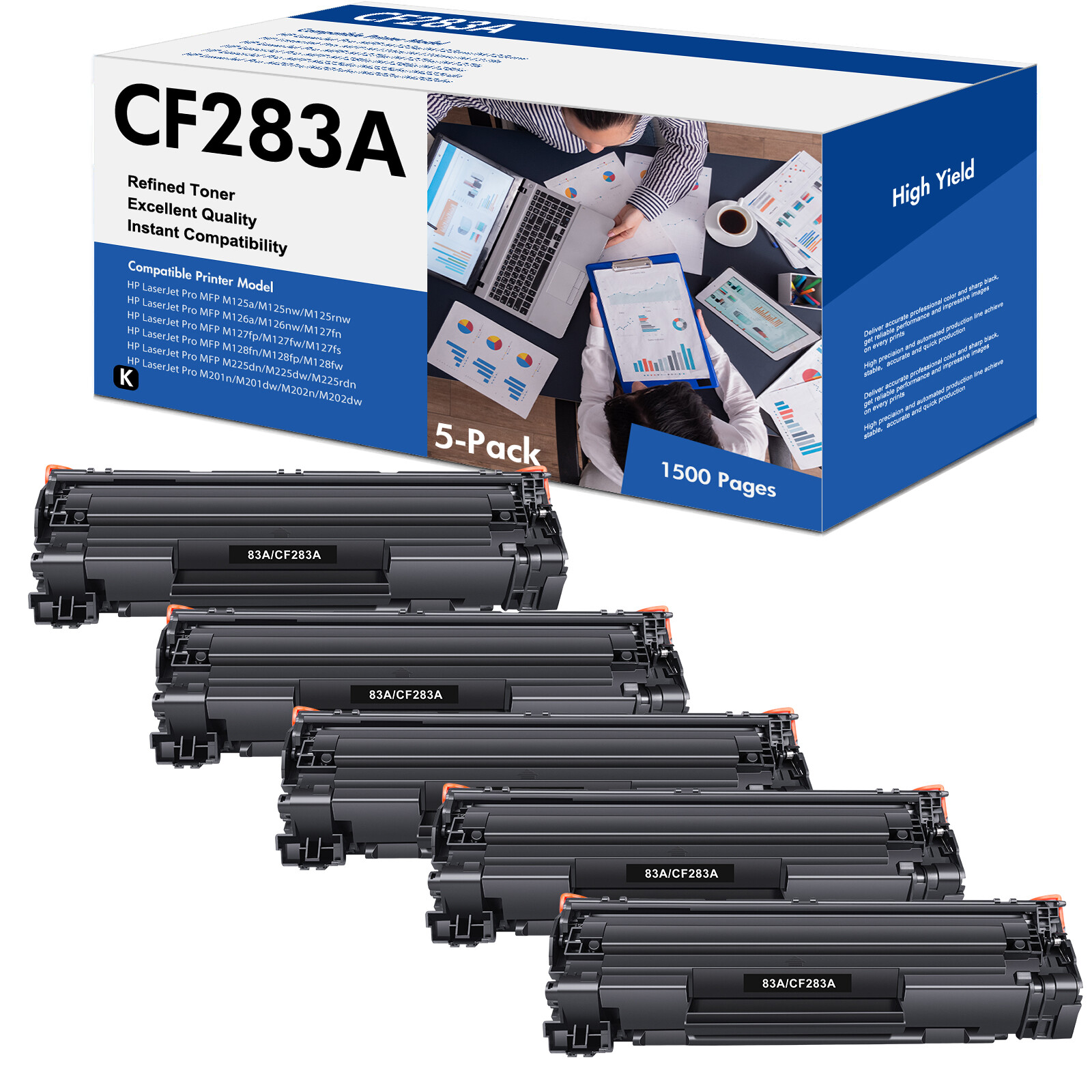 5x CF283A Toner Compatible with HP LaserJet MFP M127fw M127fn M125rnw M225dw