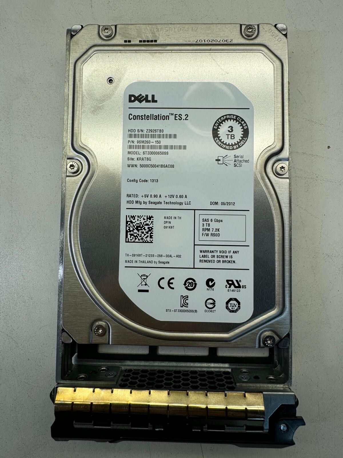 DELL 91K8T ST33000650SS 9SM260-150 3TB 7.2K RPM 64MB CACHE 6Gb/s SAS 3.5" HDD