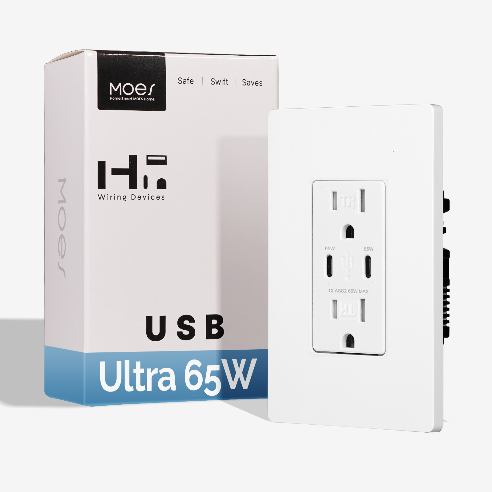 MOES Wall Outlet 2 USB C PD3.0 Fast Charging Electrical Receptacle 65W 15/20 Amp