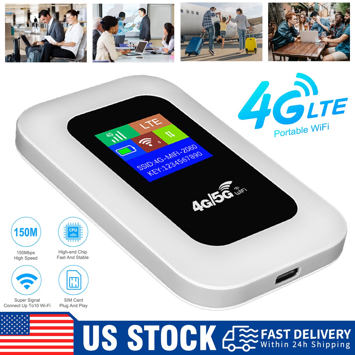 Unlocked 4G LTE Portable WiFi Hotspot Router 10 Users 2100mAh Travel