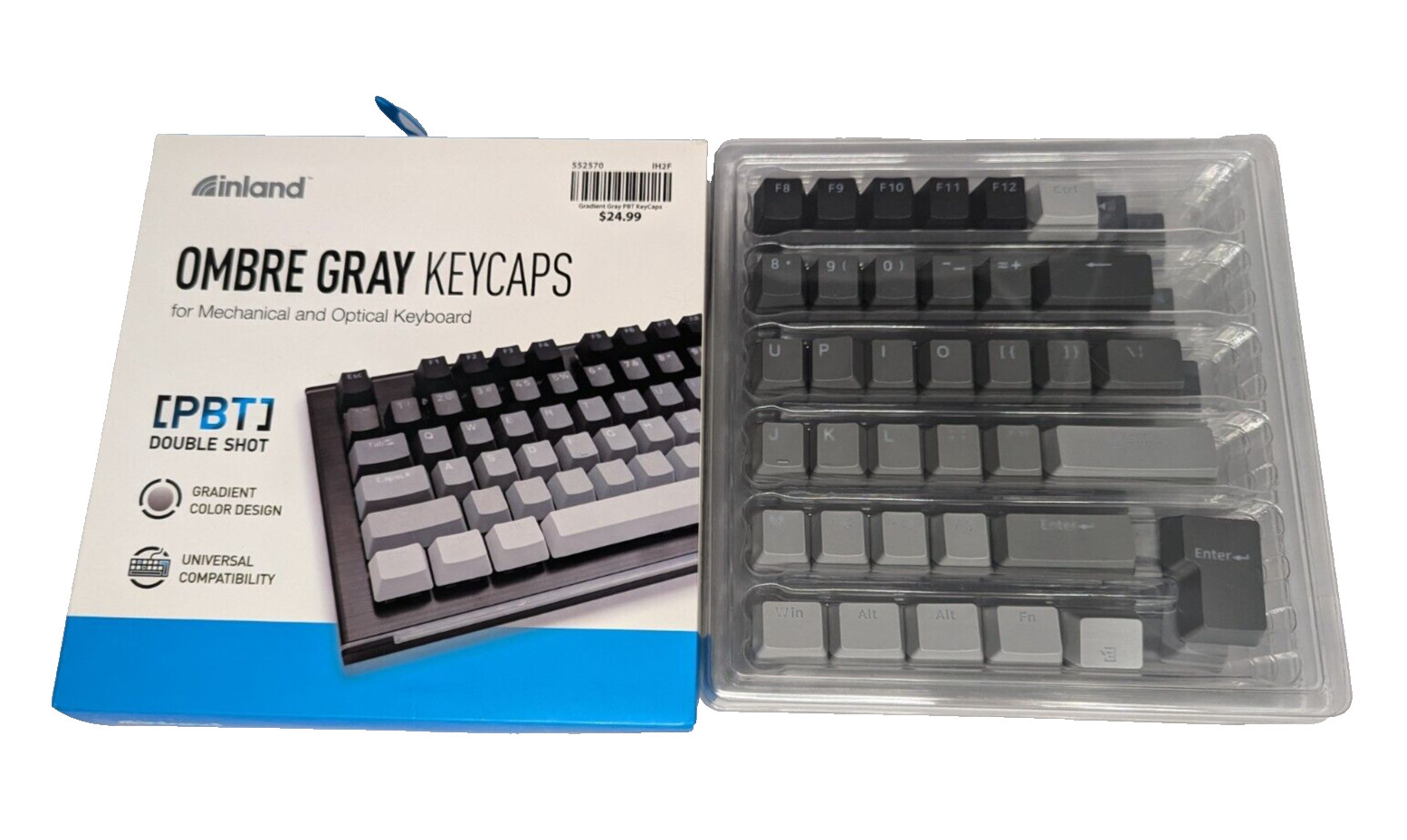 Inland Ombre Gray Keycaps, PBT Double Shot, Gray, 132 keys