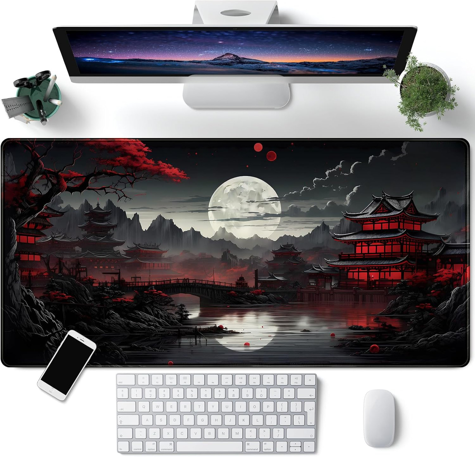 Japanese Desk Mat Riverside Full Moon Large Mouse Pad Extended Gaming Surface