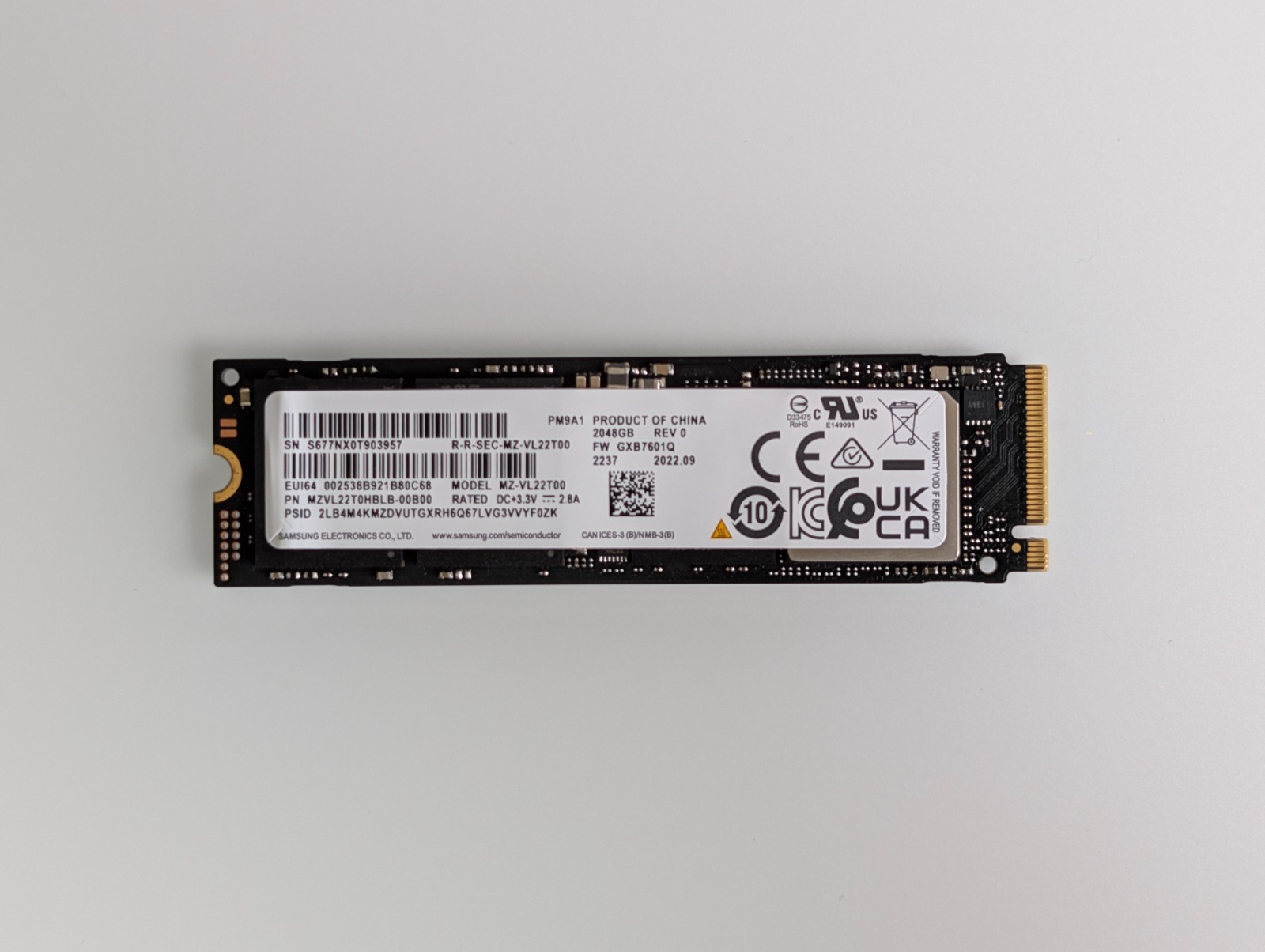 Samsung PM9A1 2TB 980 Pro OEM M.2 PCIe Gen4x4 NVMe OEM SSD (MZ-VL22T00) 100%