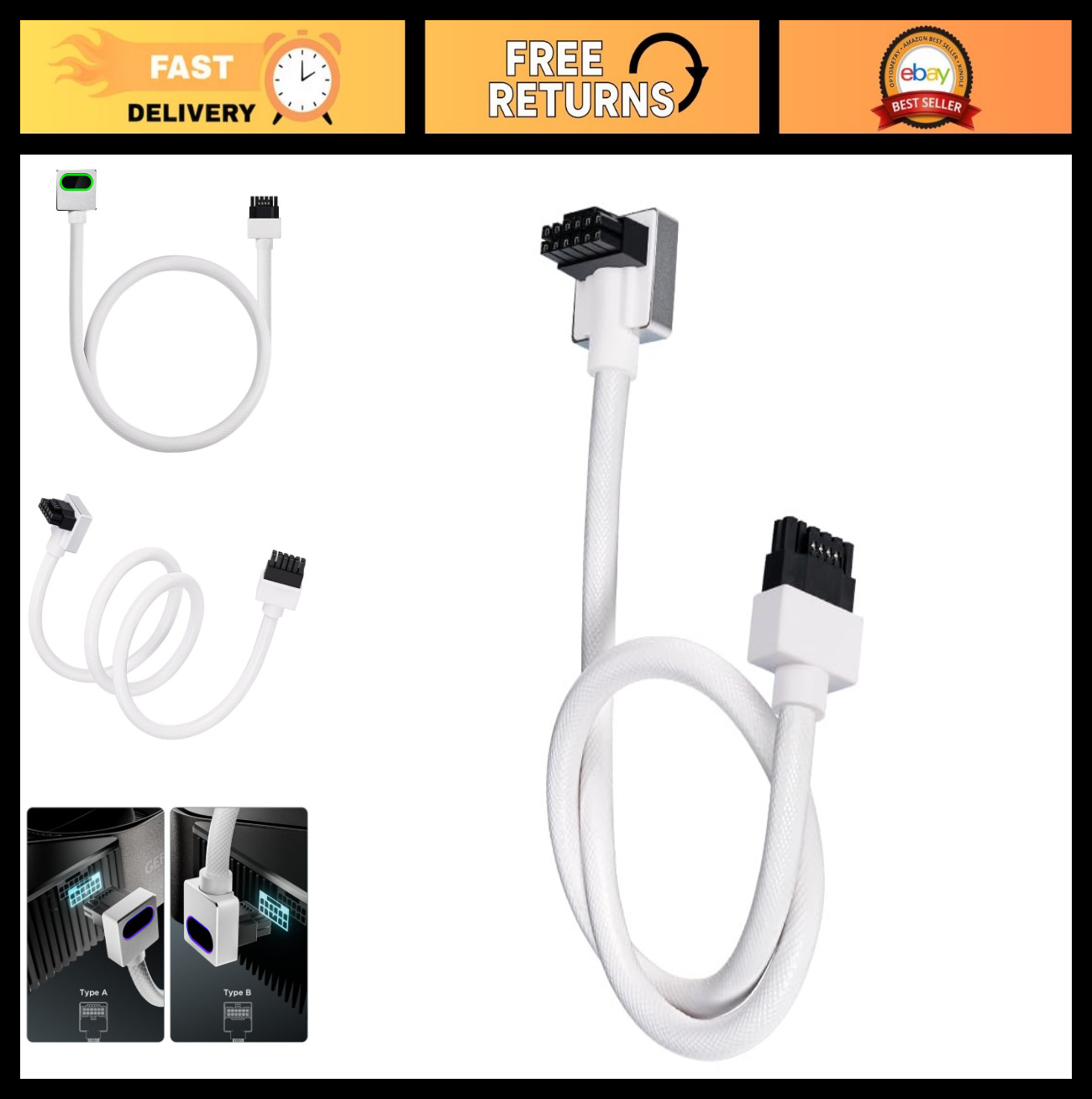 12VHPWR Modular Cable 16-Pin Male to Male Adapter, 90 Degree for RTX 40/50 Serie