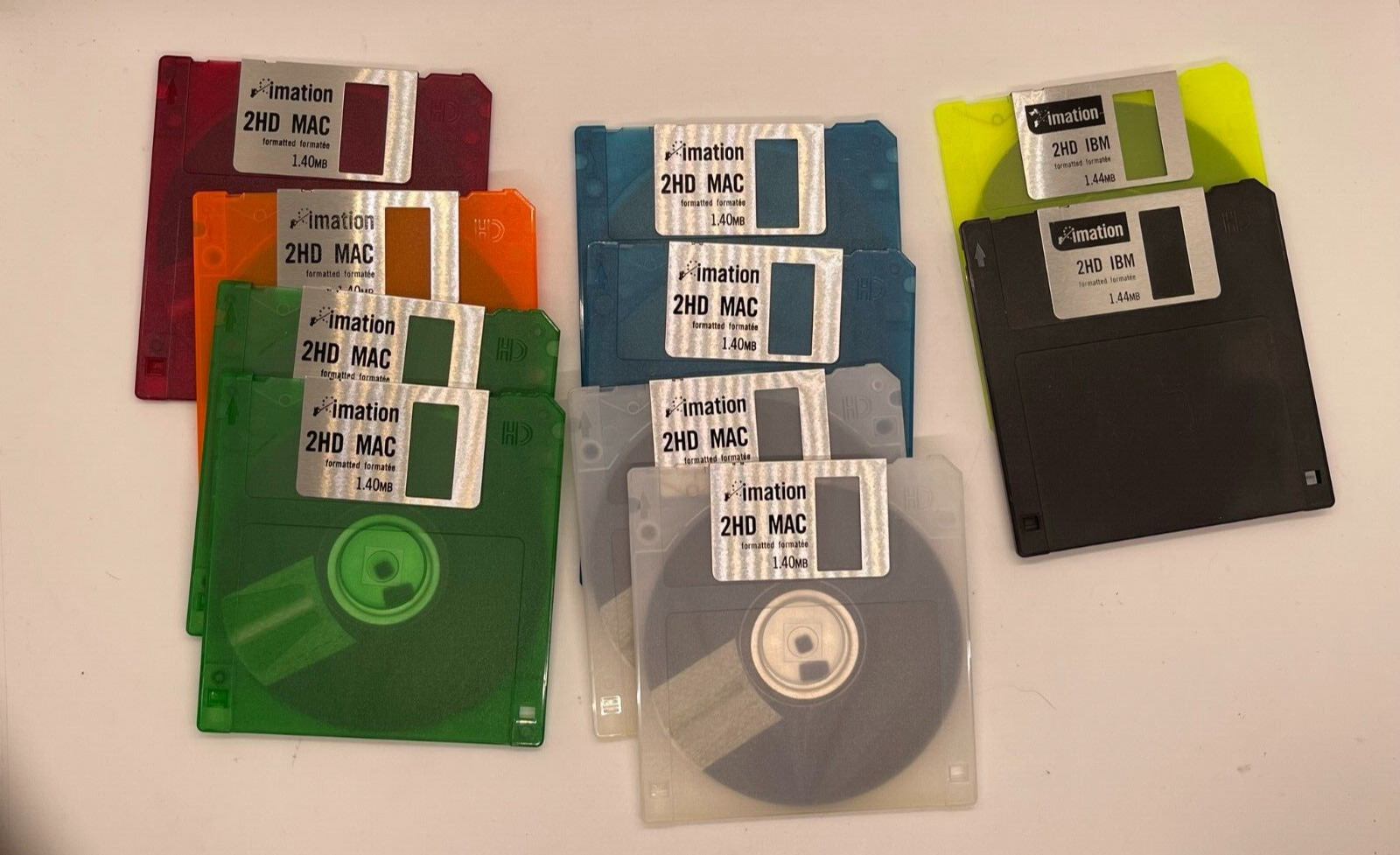 Imitation Neon Diskettes 2HD mix lot of 10 (8 Mac 2 IBM) Vintage Technology
