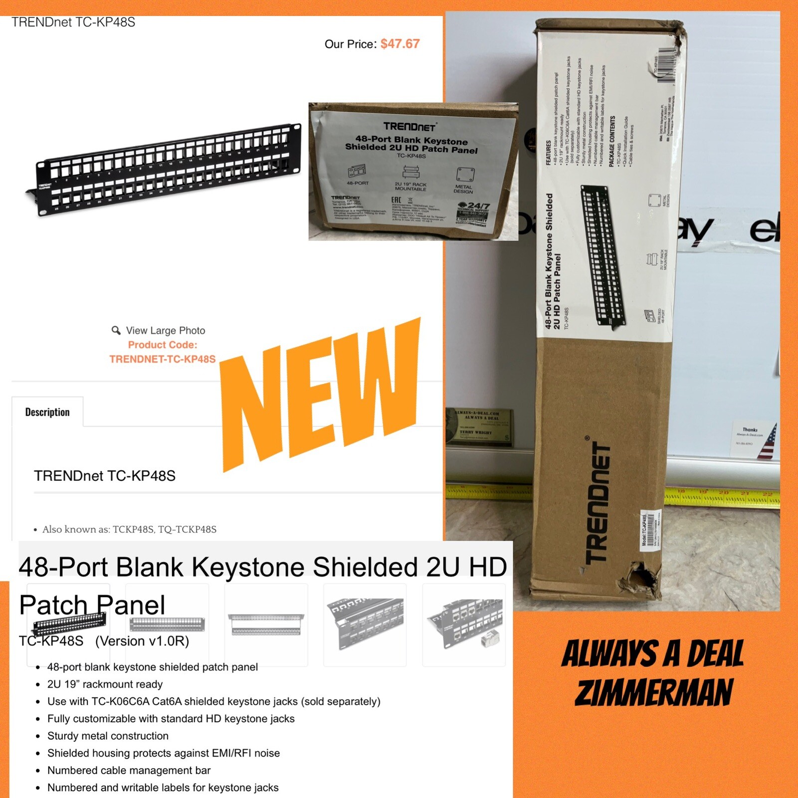 TRENDnet TC-KP48S 48-Port Blank Keystone Shielded 2U HD patch Panel metal design