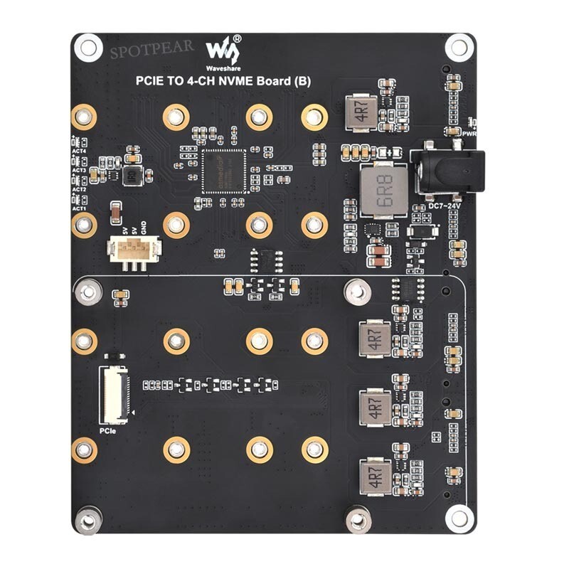 Waveshare PCIe To 4-Ch M.2 Adapter Board for Raspberry Pi 5 for 4-ch NVMe Solid