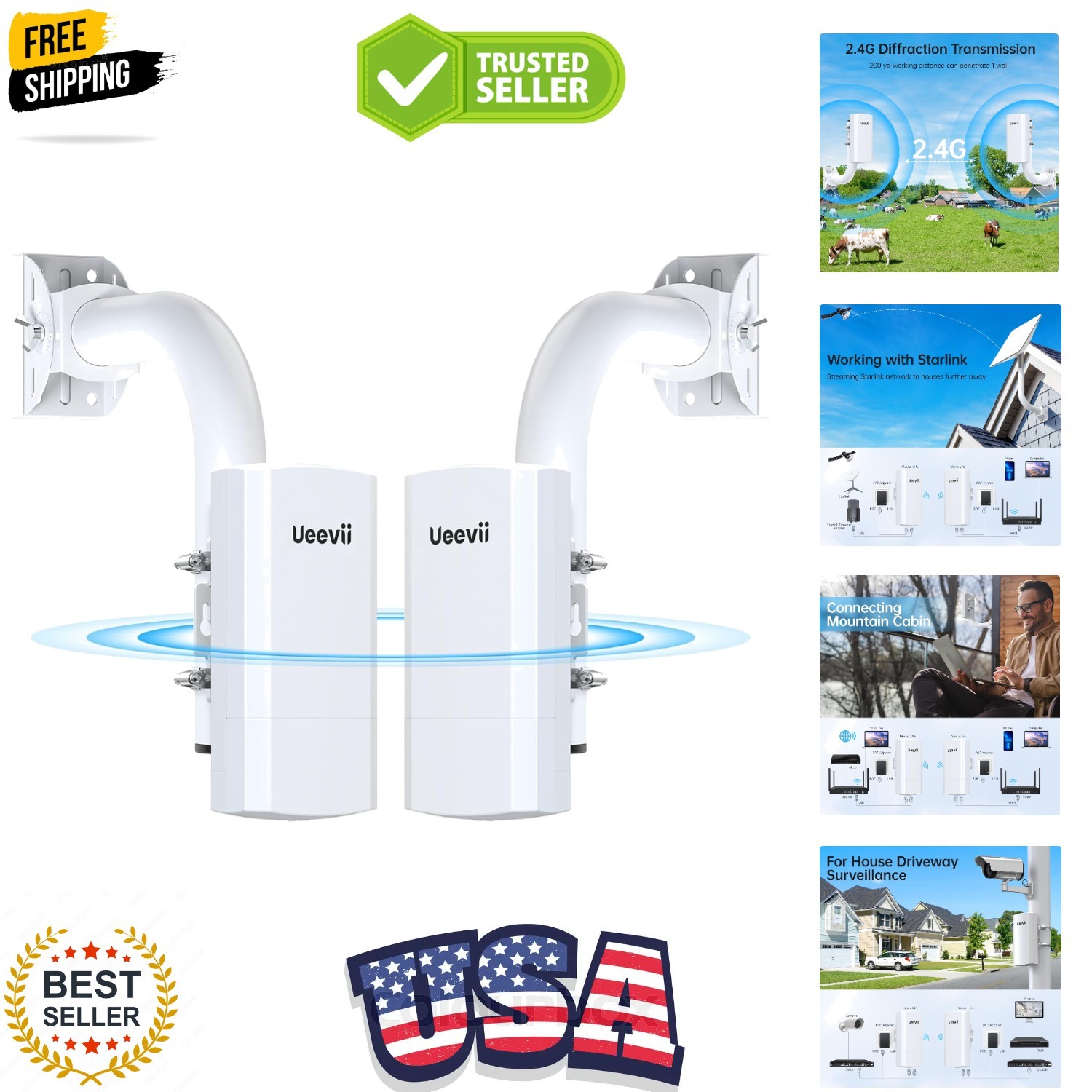 2.4G Point to Point Wireless Bridge with 2 Bracket | Outdoor WiFi Bridge, wit...