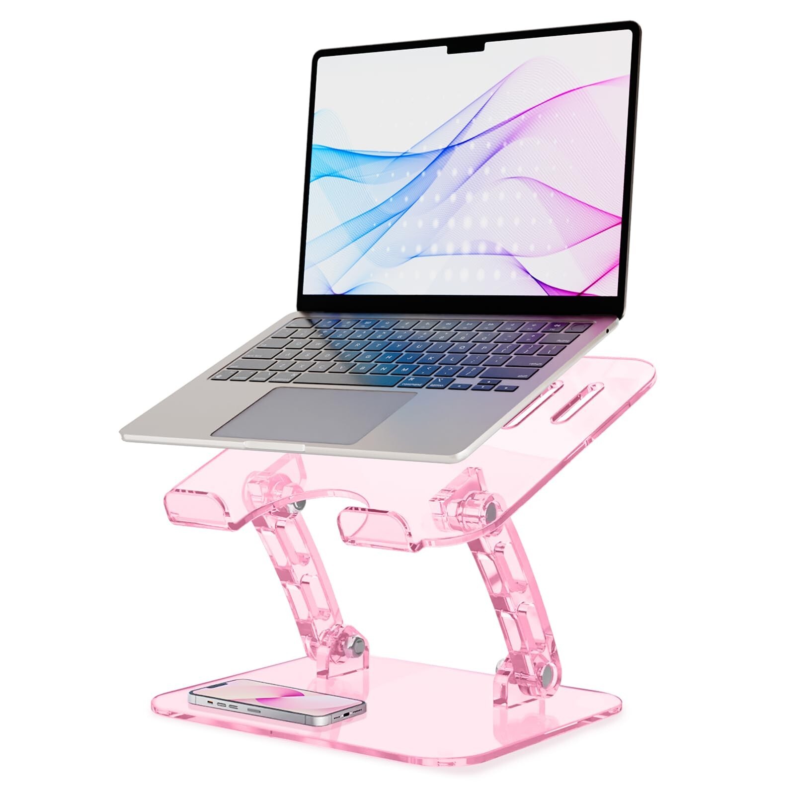 Pink Acrylic Adjustable Laptop Stand,Adjustable Height Foldable Laptop Riser ...