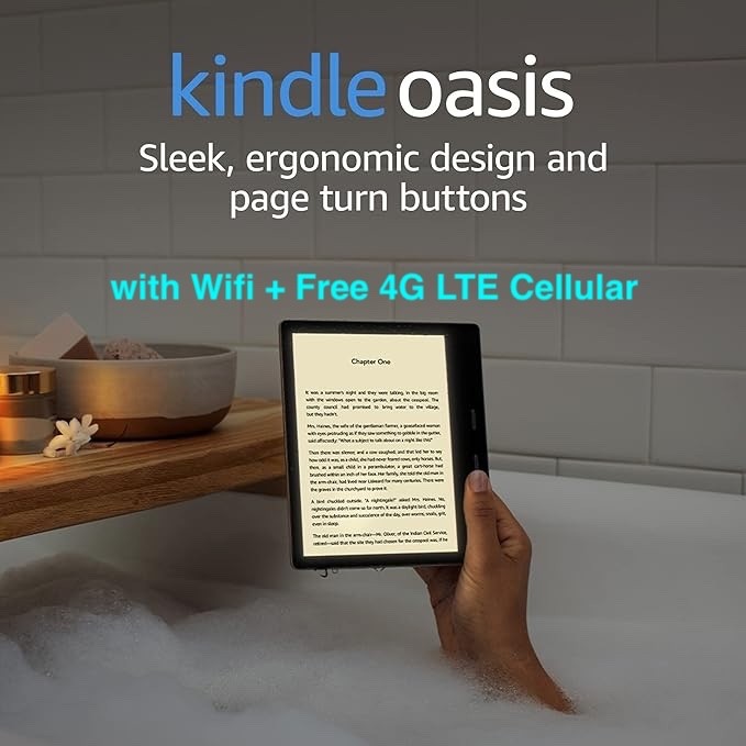 NEW Kindle Oasis Waterproof eReader 7” WiFi + Free 4G LTE CELLULAR DATA - 32GB