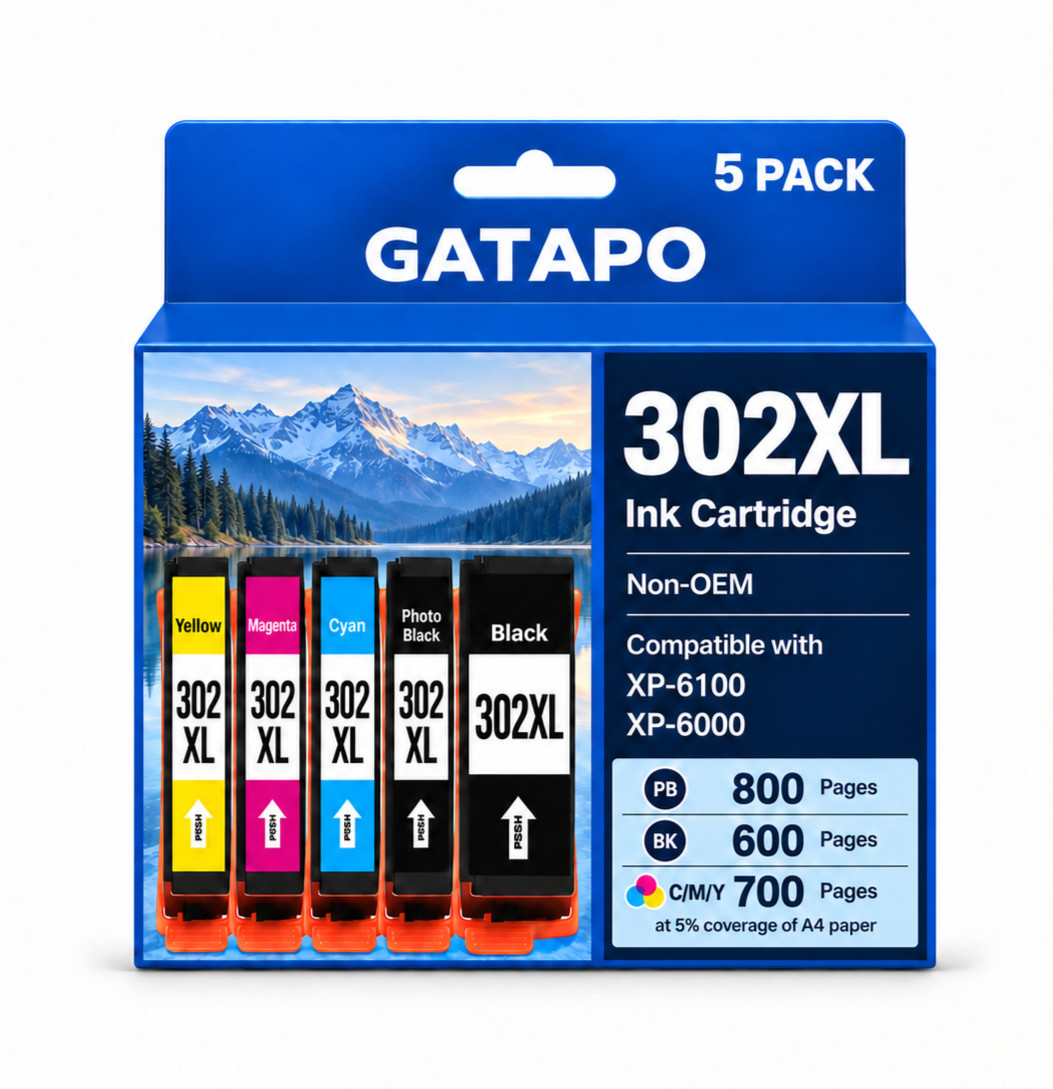 302XL 5PK BK/PBK/C/M/Y With Chip Compatible Ink Cartridge for XP-6000 XP-6100