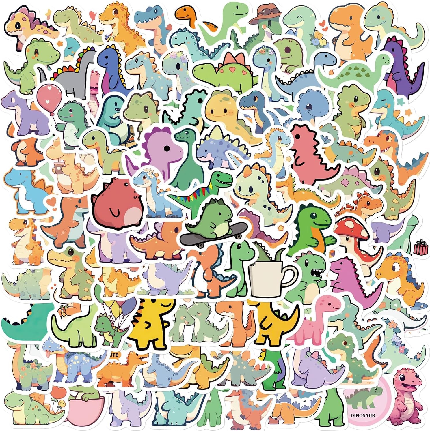 100PCS Cute Dinosaur Small Stickers, Funny Cartoon Animal Aesthetic 