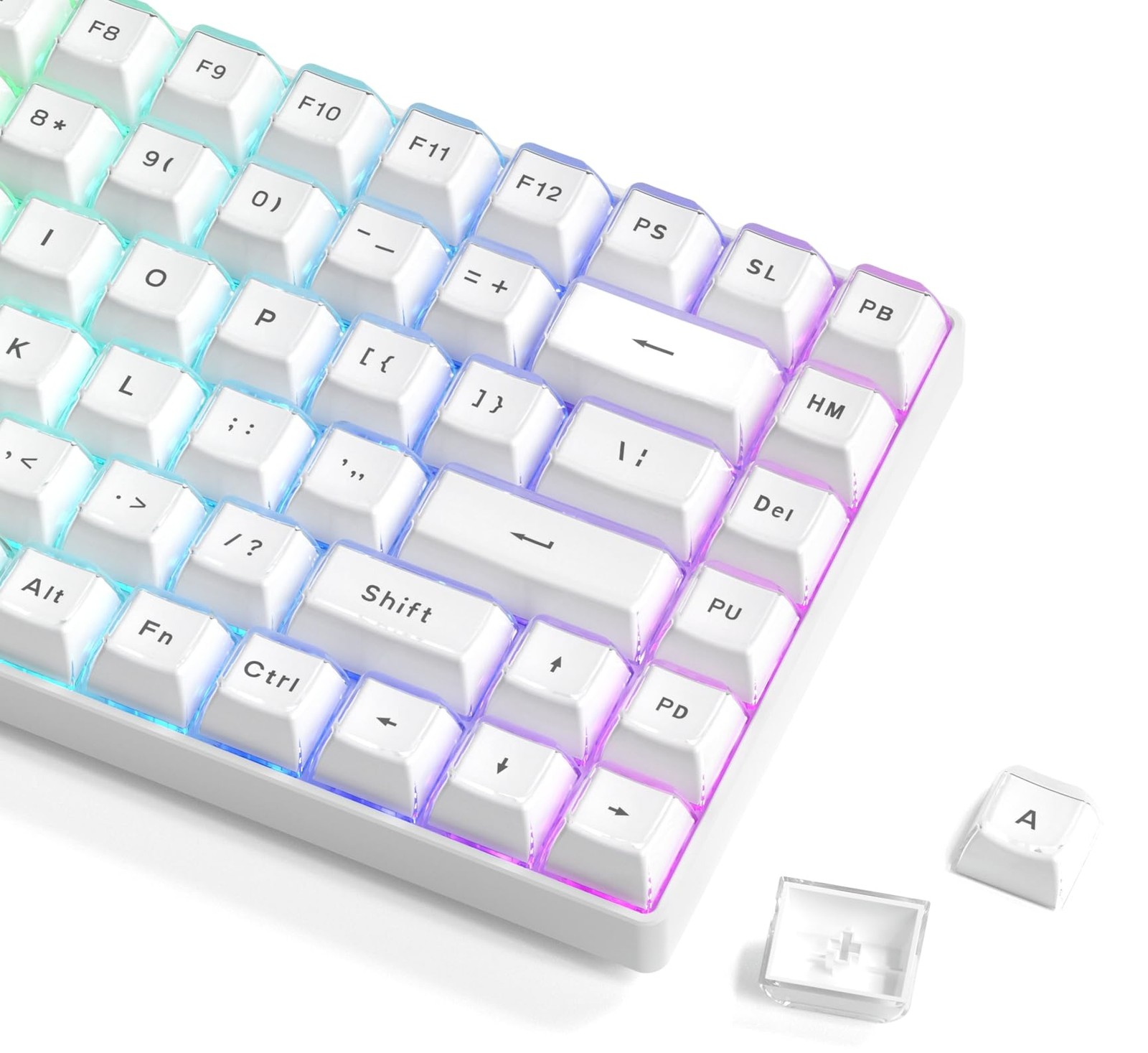 113Key White Jelly Shine Through Custom OEM Profile Keycaps Cherry Gateron