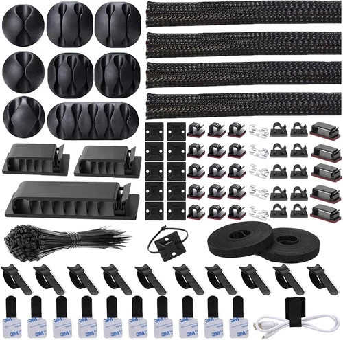 N NOROCME 192 PCS Cable Management Kit 4 Wire Organizer Sleeve 192 PCS, Black