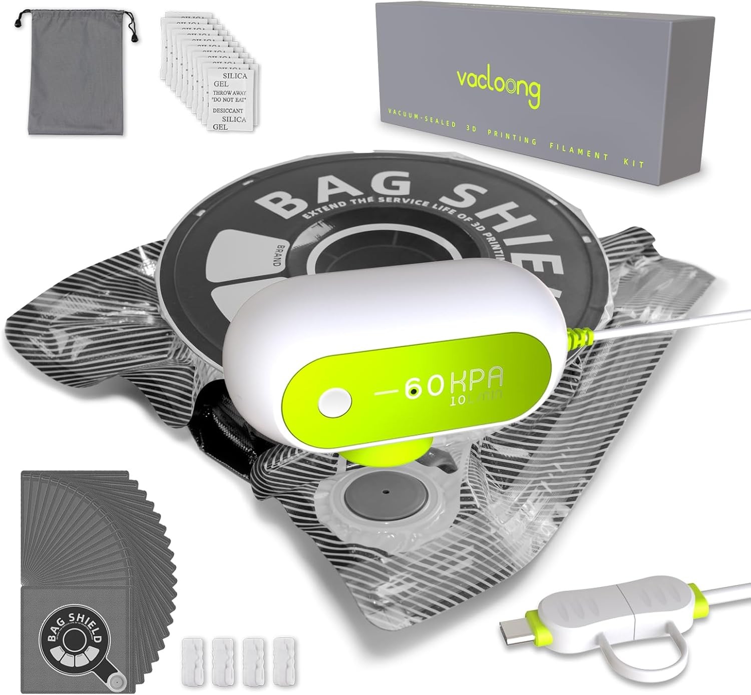 Vacuum-Sealed 3D Printing Filament Kit, 20 Packs Lightproof Storage Bags with...
