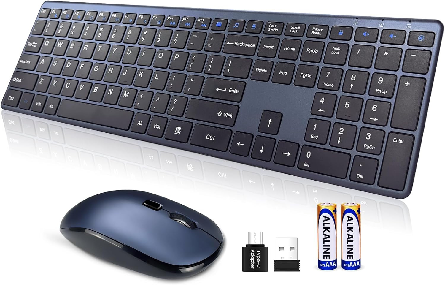 Wireless Keyboard and Mouse Combo,2.4G USB-A/Type-C Ultra Slim Quiet Full Size M