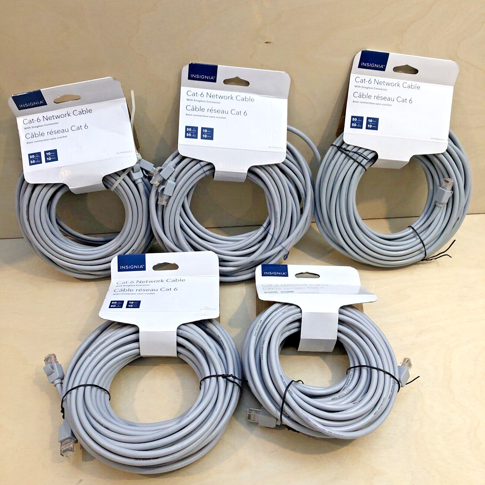 Lot 5X Insignia 50ft Cat6 RJ45 Ethernet Network Wire Cable Internet Patch Cord