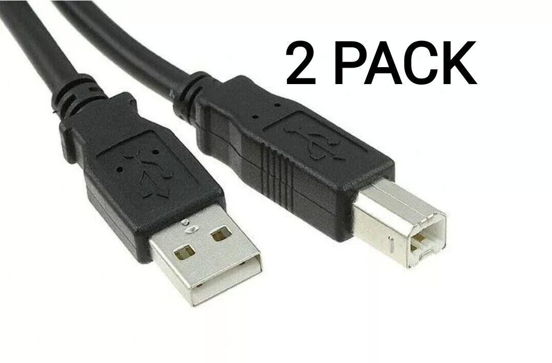 2 PACK 1ft USB 2.0 A Male to B Male Printer Cable Black Color