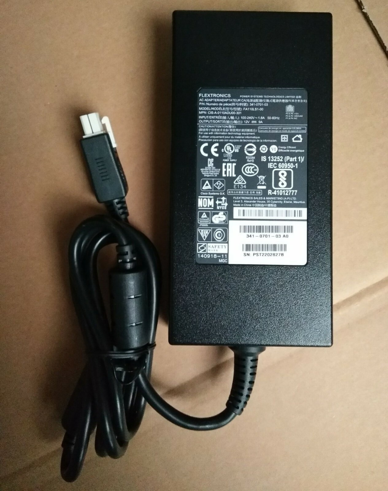 FLEXTRONICS 12V 9A 108W AC Adapter For Cisco 4320 ISR4321 341-0701-03