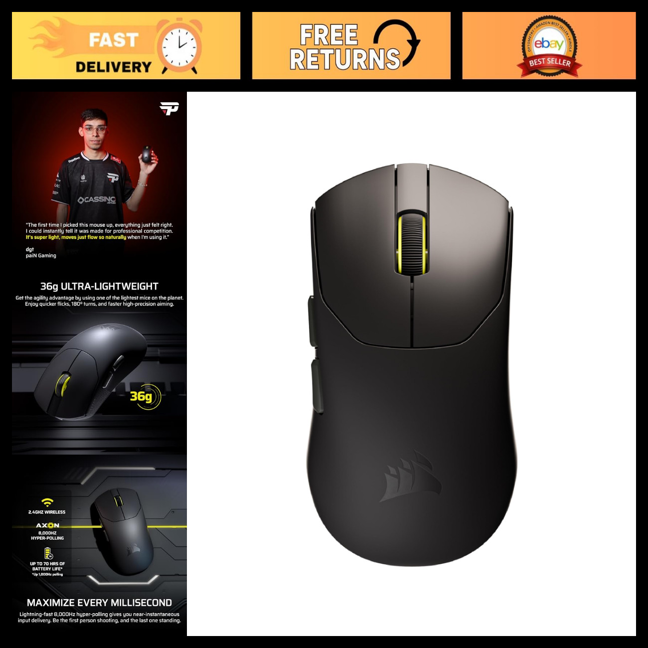 Ultralight Wireless FPS Gaming Mouse for PC - High Precision, Ergonomic Design,
