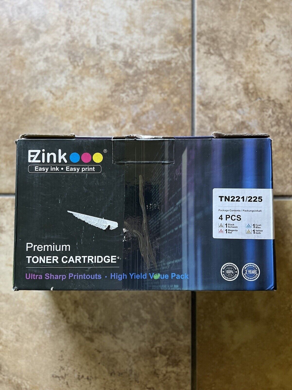 4 pack EZink TN221/2225 B/C/M/Y Cartridge Open Box New