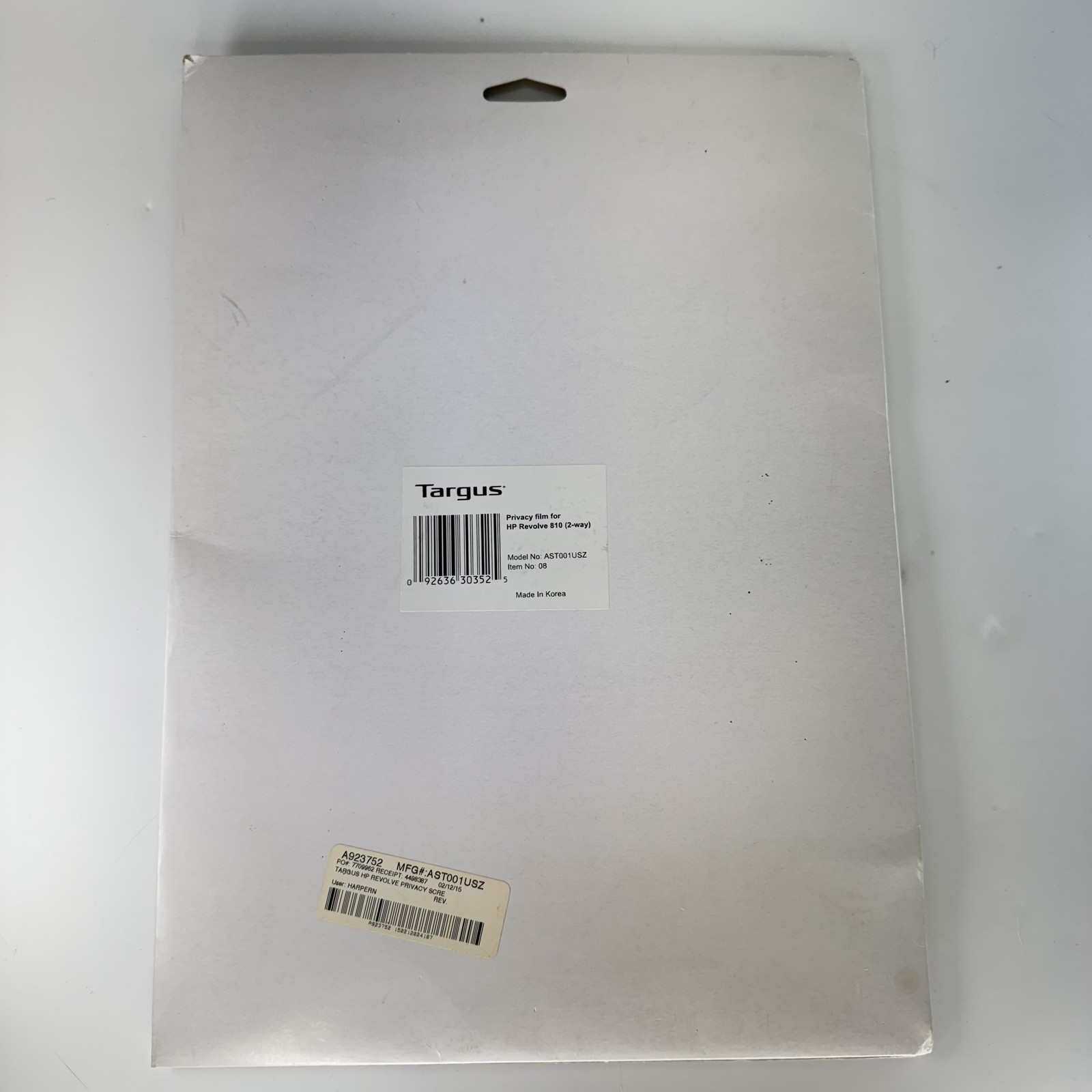 Targus Privacy Film Screen Protector for HP Revolve 810 Model AST001USZ Laptop