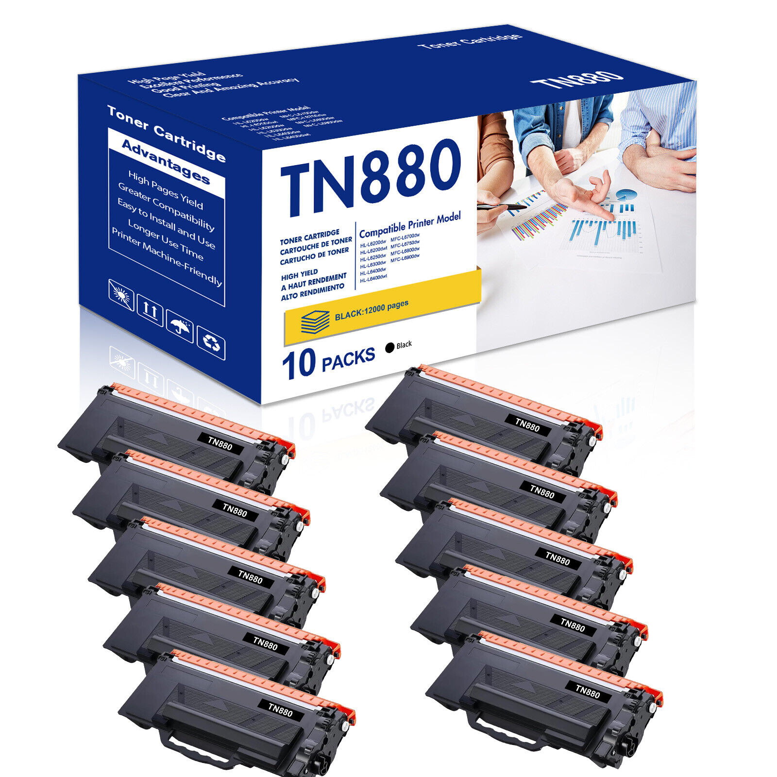 10PK TN 880 Compatible With Brother TN-880 Toner MFC-L6800DW HL-L6400DW L6400DWT