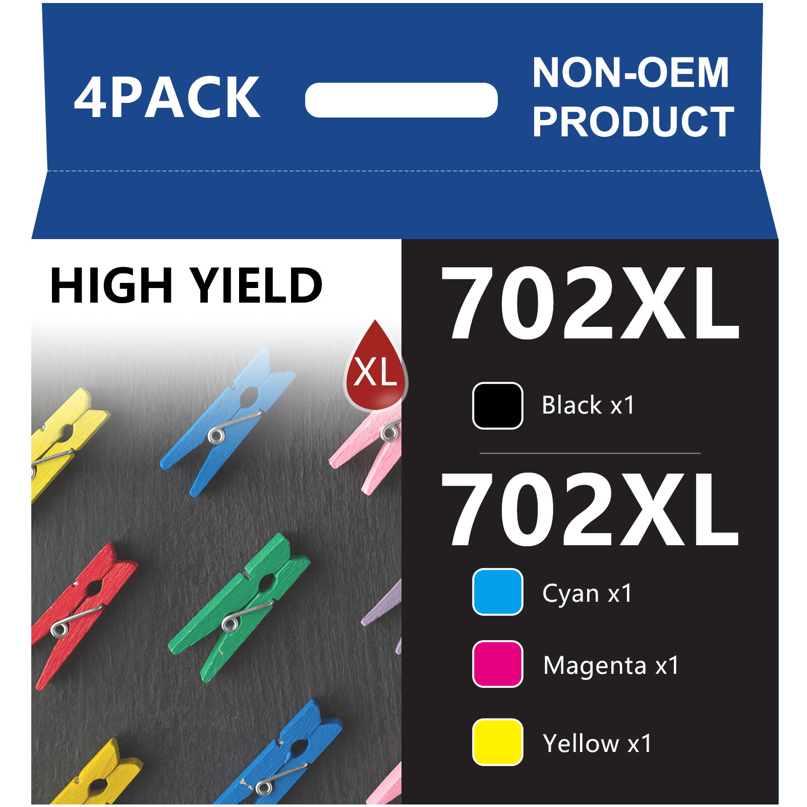 4P 702XL T702XL Ink Cartridges for Epson WorkForce Pro WF-3720 WF-3730 WF-3733