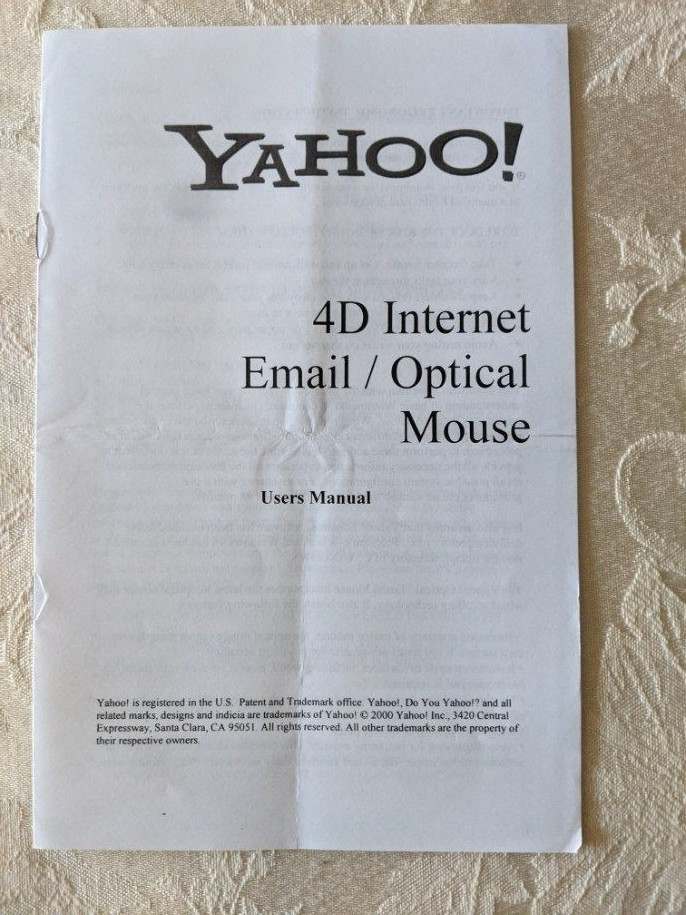 User manual for Yahoo 4-D Internet email optical mouse