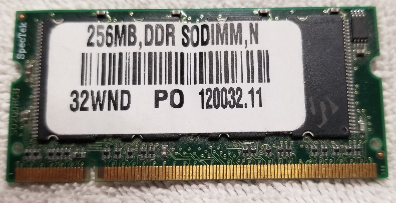 Laptop Memory SpecTek (Micron) 256MB PC2700 DDR RAM 333MHz CL2.5 200-P S0200RCB