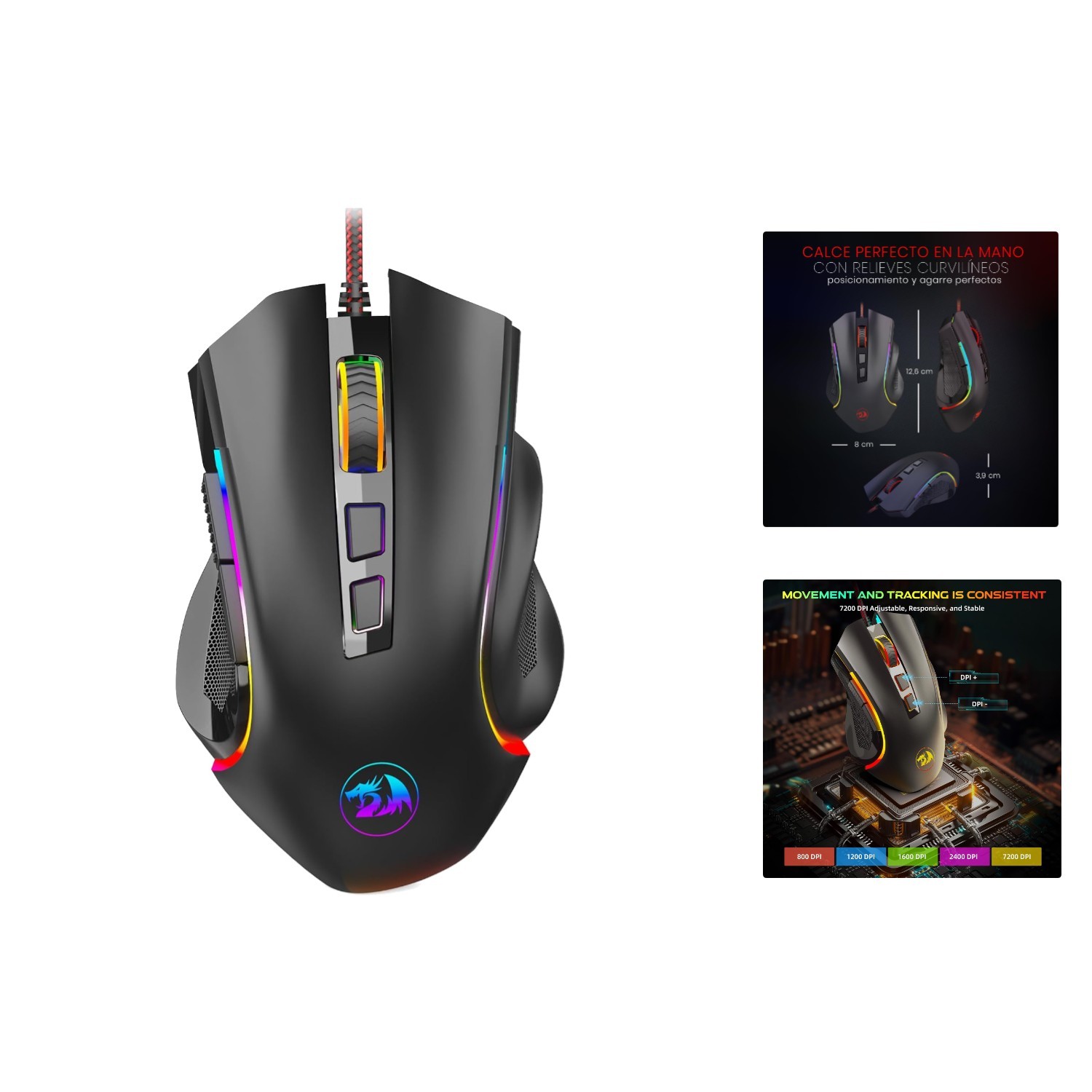M602 Ergonomic RGB Gaming Mouse - 7200 DPI, 9 Programmable Buttons for Gamers