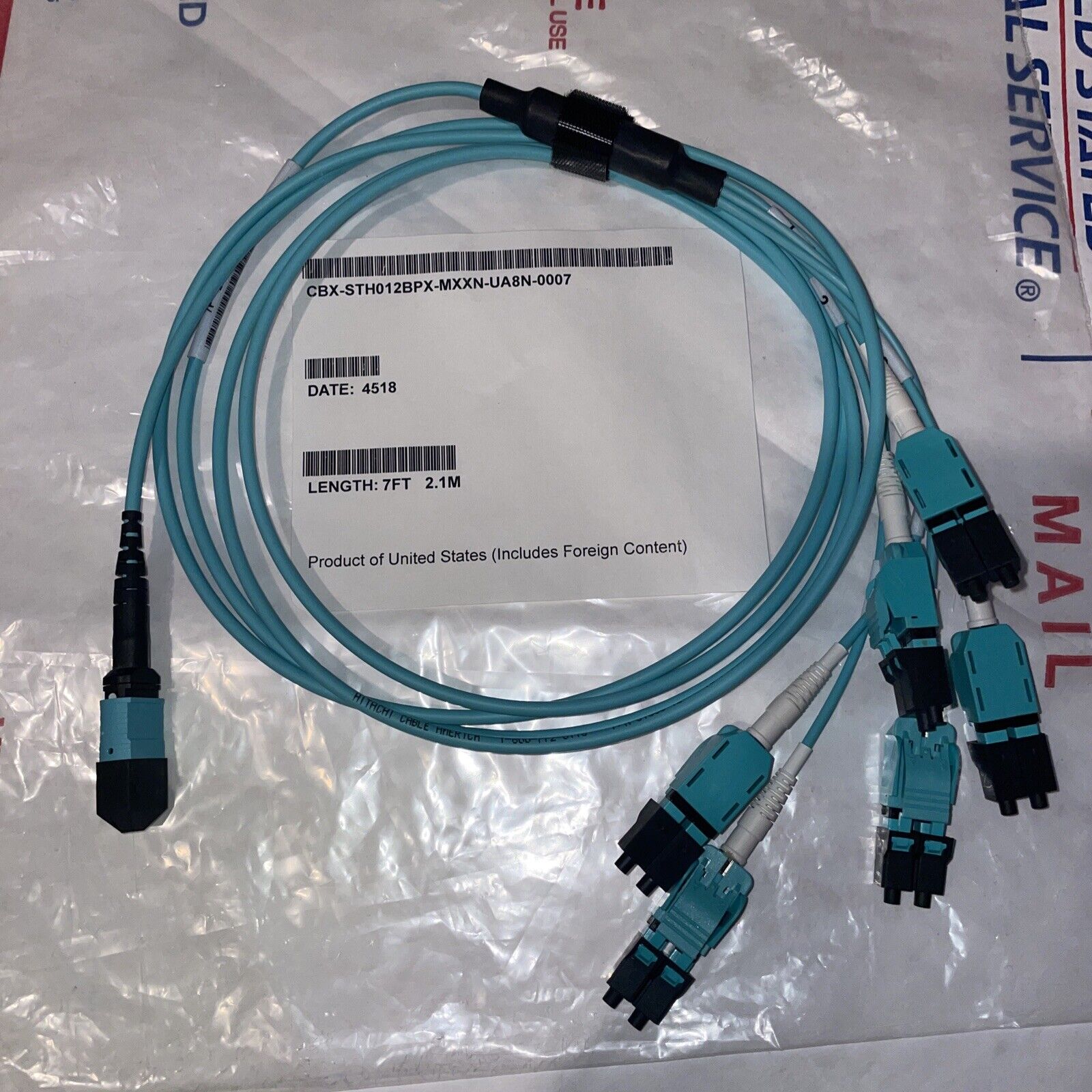 2M 7ft MTP/MPO Patch Cable OM4 Female to 12 Cores LC UPC MM Type A Breakout Aqua